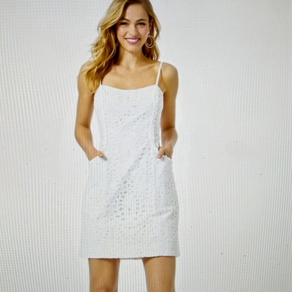 Lilly Pulitzer Shelli Resort White Petal Eyelet Shift Tie Back Dress Sz14 NWT - Picture 15 of 15